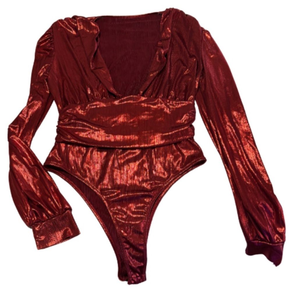 Shiny Red Long Sleeve Bodysuit